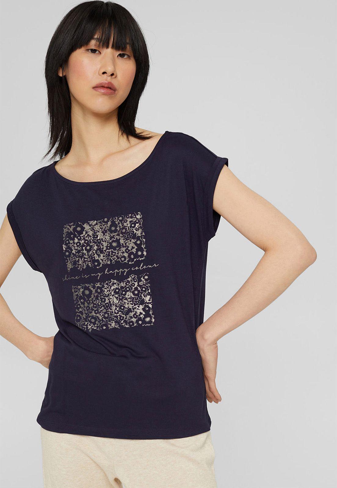 Polera Mujer Manga Corta Con Estampado Esprit Azul marino-0