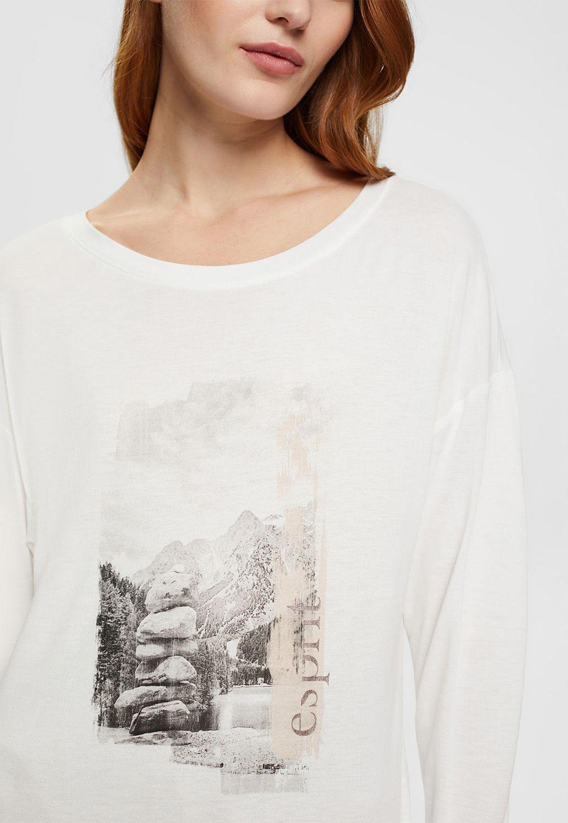 Polera Manga Larga Estampa De Hojas Esprit Azul marino-2