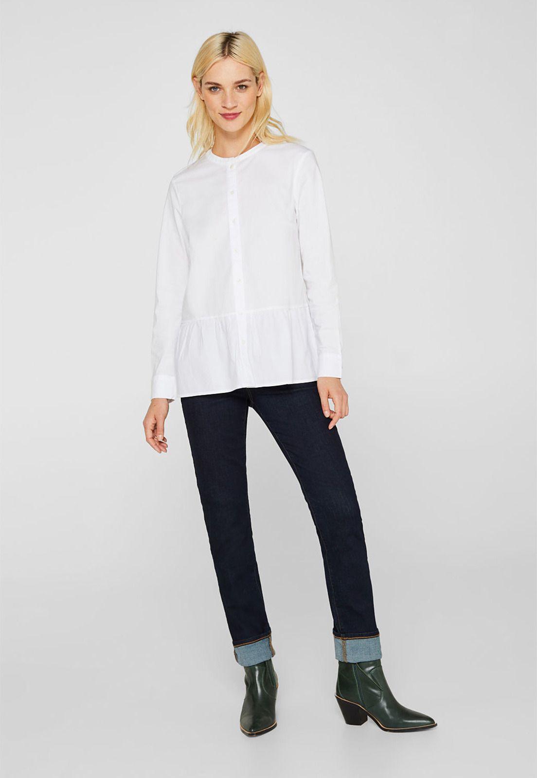 Blusa Elástica Con Volante En El Bajo-0