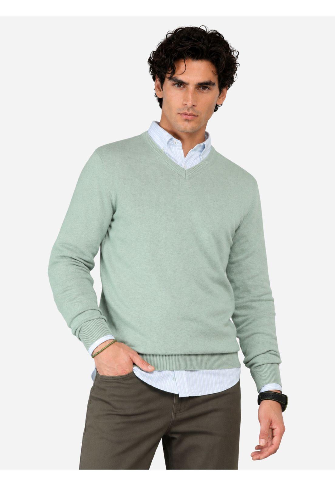 Sweater Cuello V Regular Fit Verde Claro Arrow SW33097VC-0