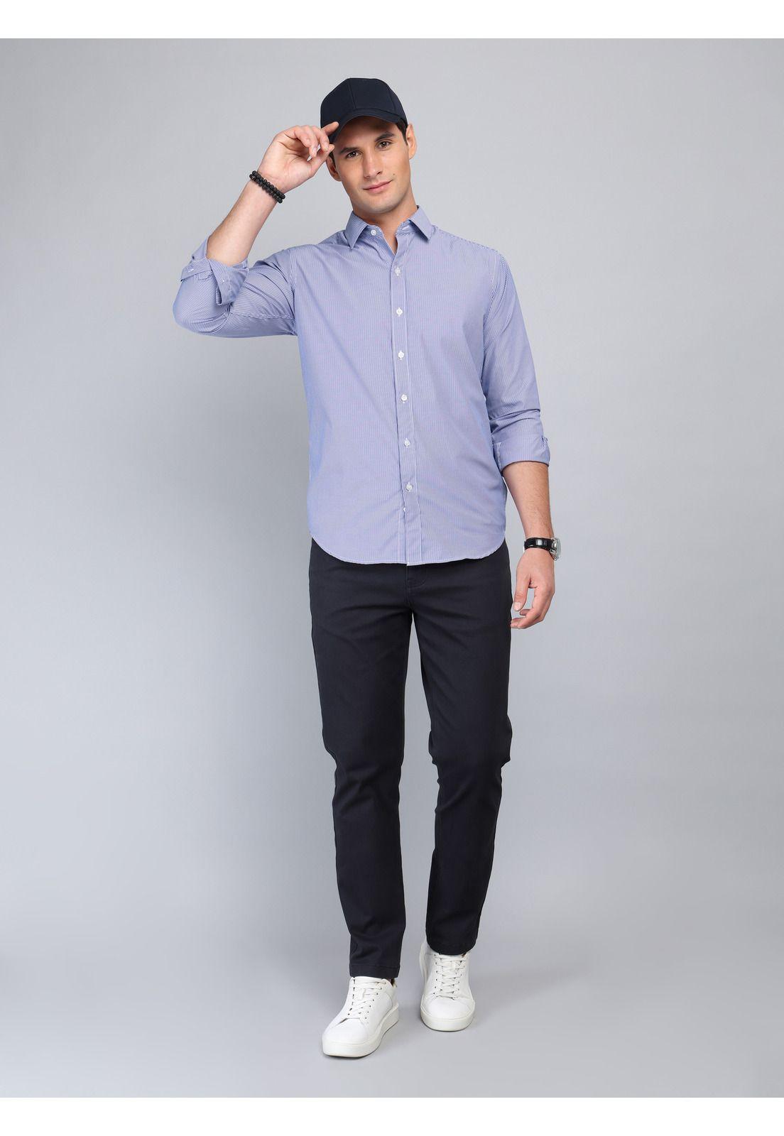 Camisa A Rayas Regular Fit Azul Arrow CM33062AZ-3