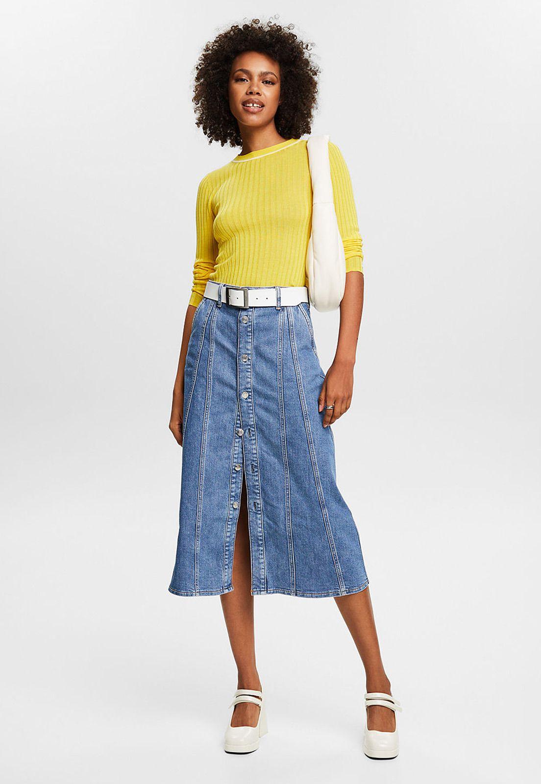 Falda Midi De Mezclilla Mujer Esprit 034EE1D322-4