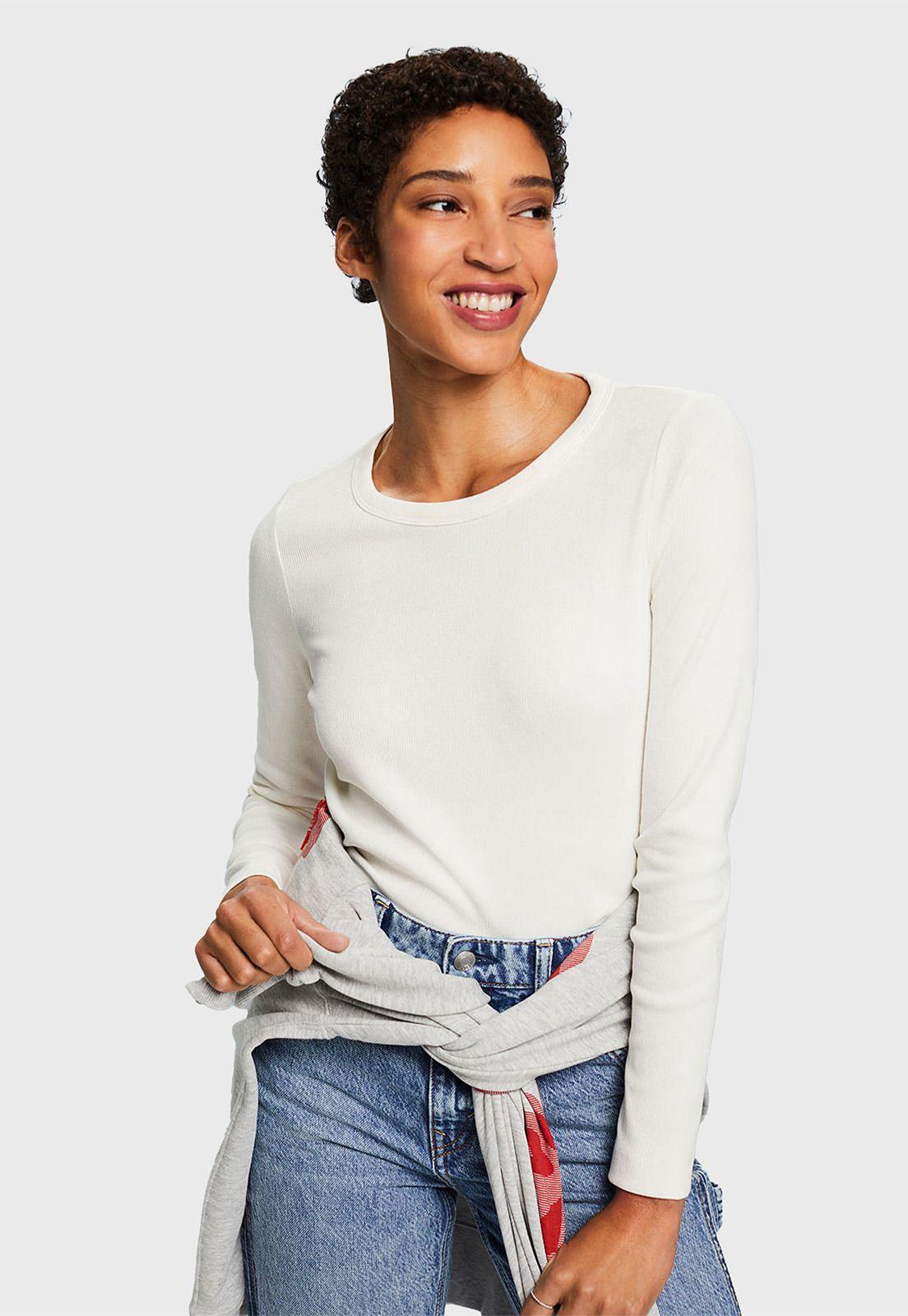 Polera Acanalada Con Cuello Redondo Mujer Esprit 014EE1K308-0