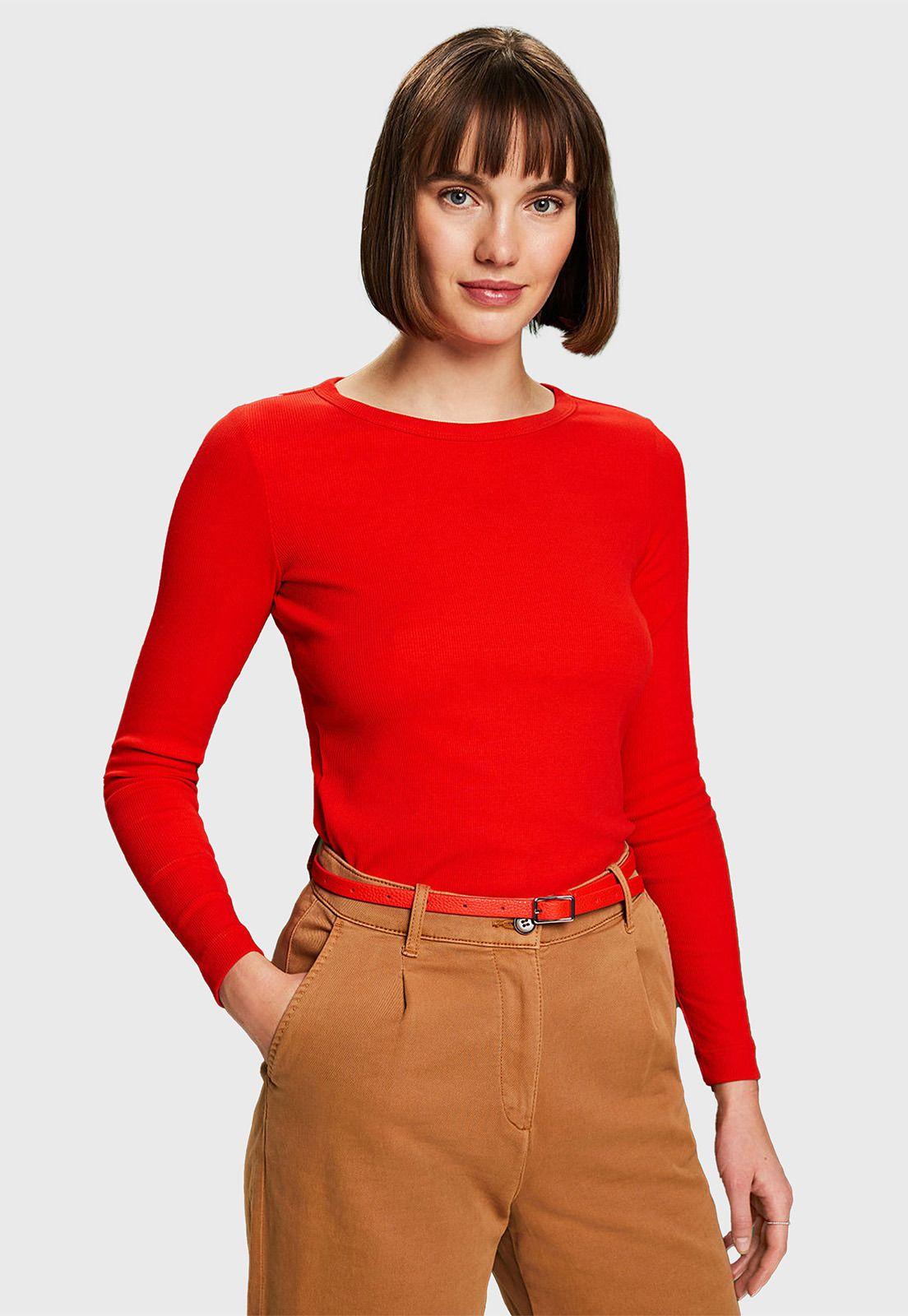 Polera Acanalada Con Cuello Redondo Mujer Esprit 014EE1K308-0