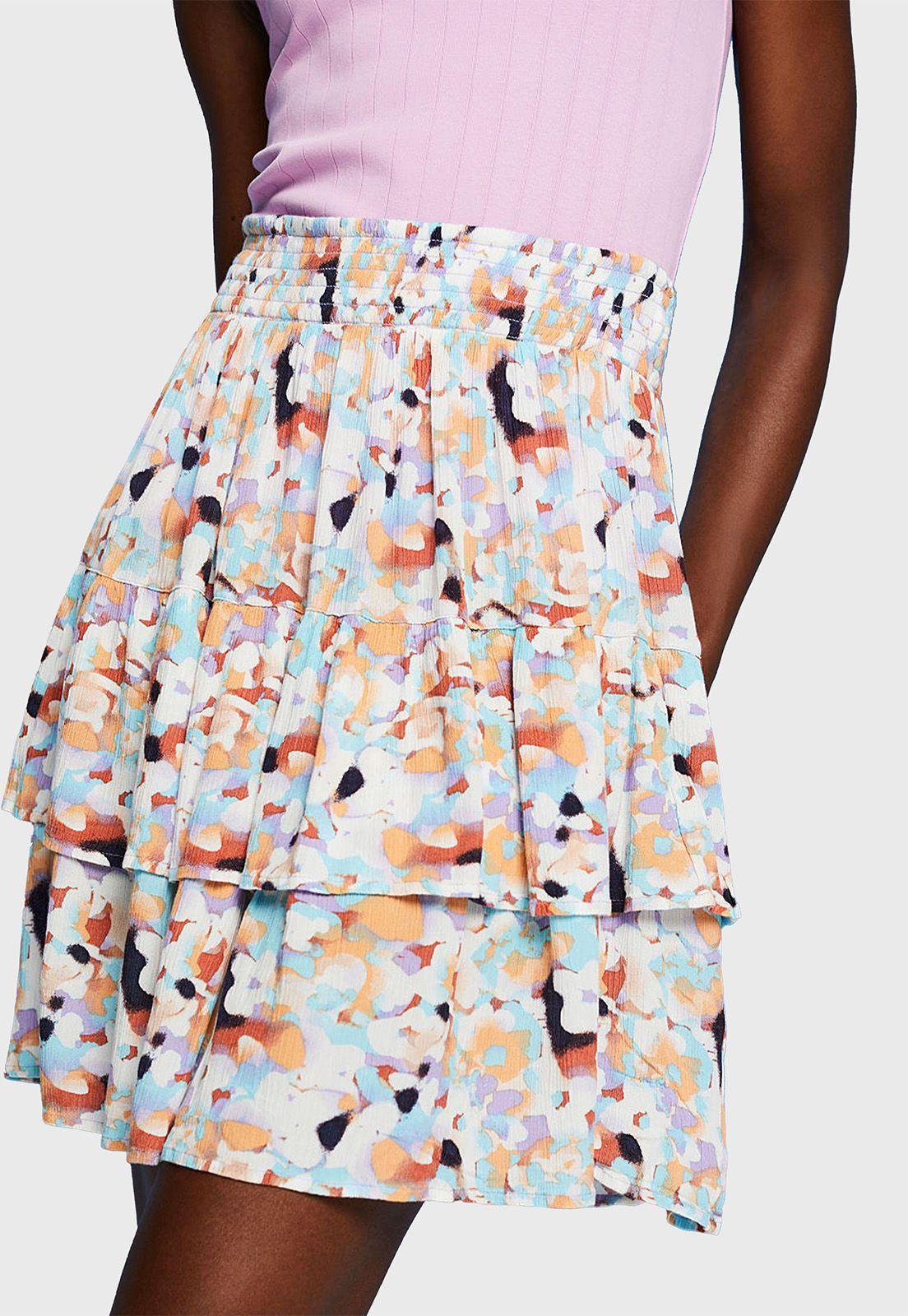Minifalda Floral Con Pliegues Mujer Esprit-2
