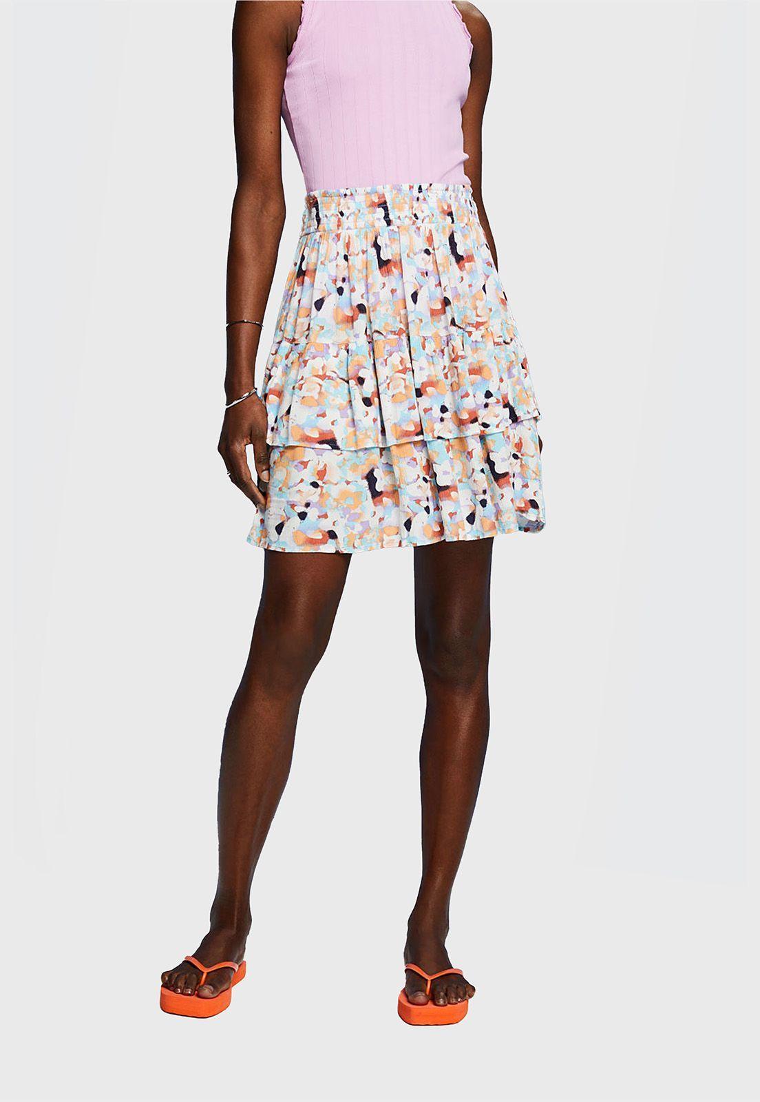 Minifalda Floral Con Pliegues Mujer Esprit-0