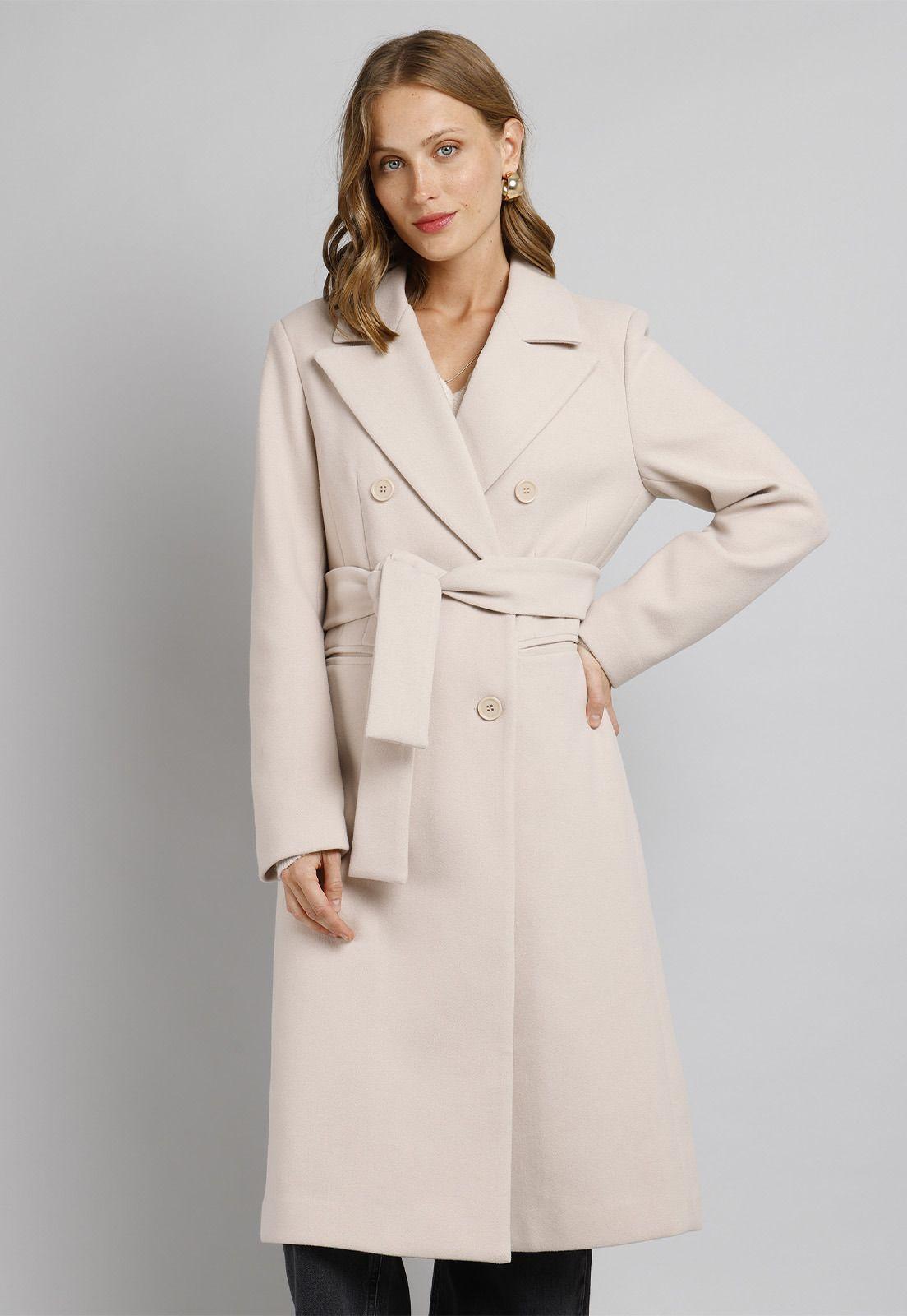 Abrigo de Paño con Lazo en la Cintura Mujer Esprit C000777-0