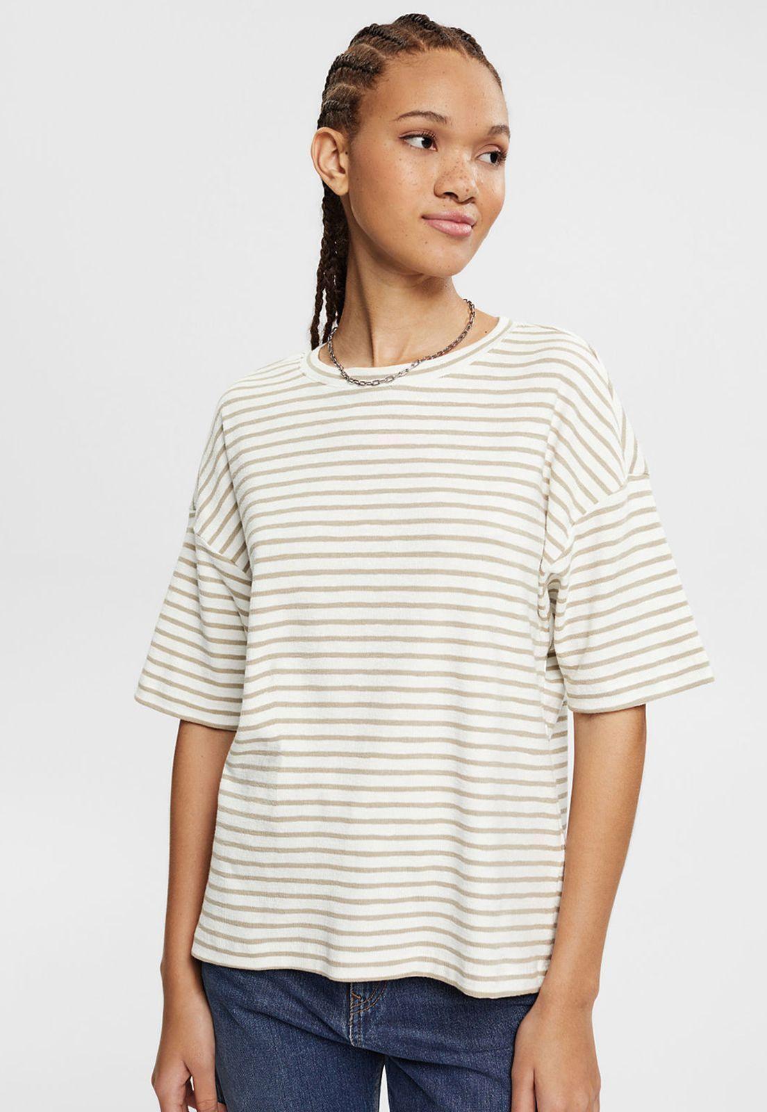 Polera A Rayas Manga Corta Mujer Esprit Naranja-0