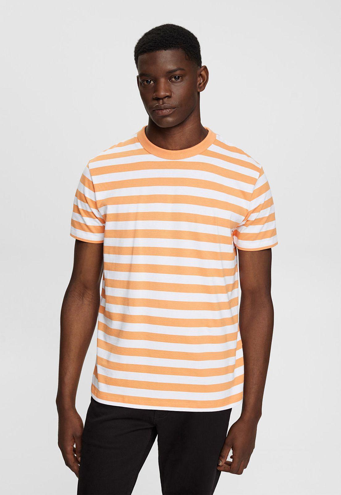 Polera A Rayas Con Cuello Redondo Esprit Naranja-0