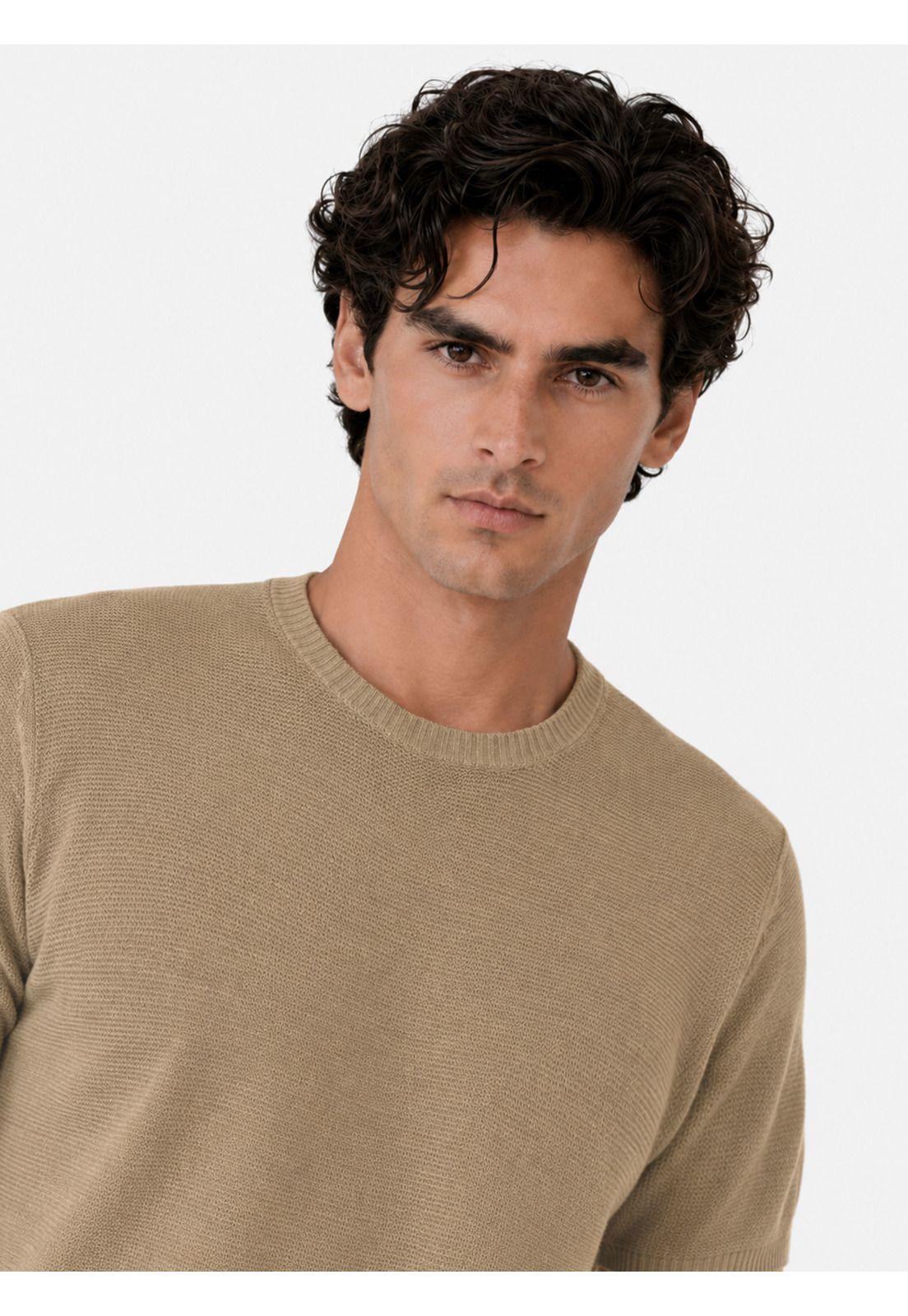 Polera Tejida Lino-Algodón Regular Fit Café Arrow PO34048CA-2