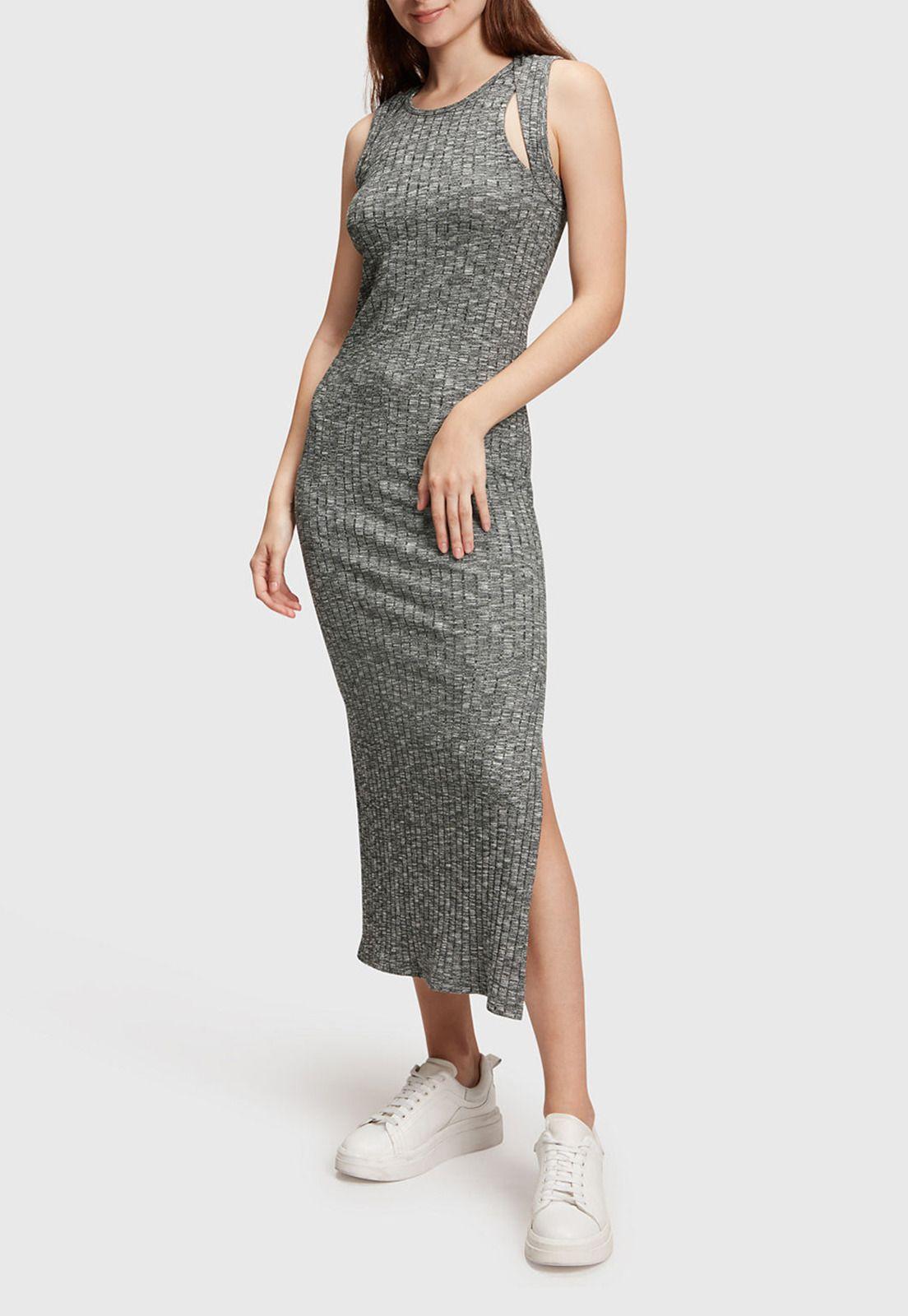 Vestido Midi Jaspeado Con Acabado Acanalado Mujer Esprit-0