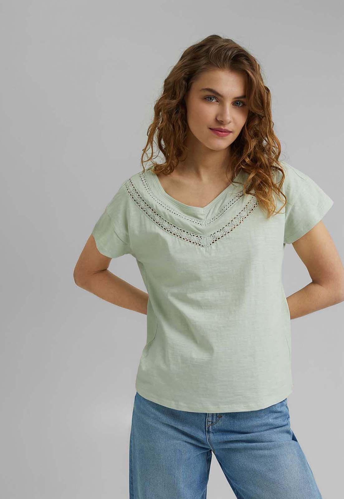 Polera Mujer Manga Corta Bordada Esprit Verde claro-0