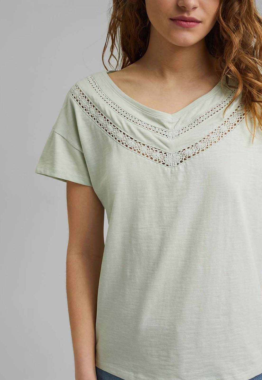 Polera Mujer Manga Corta Bordada Esprit Verde claro-2