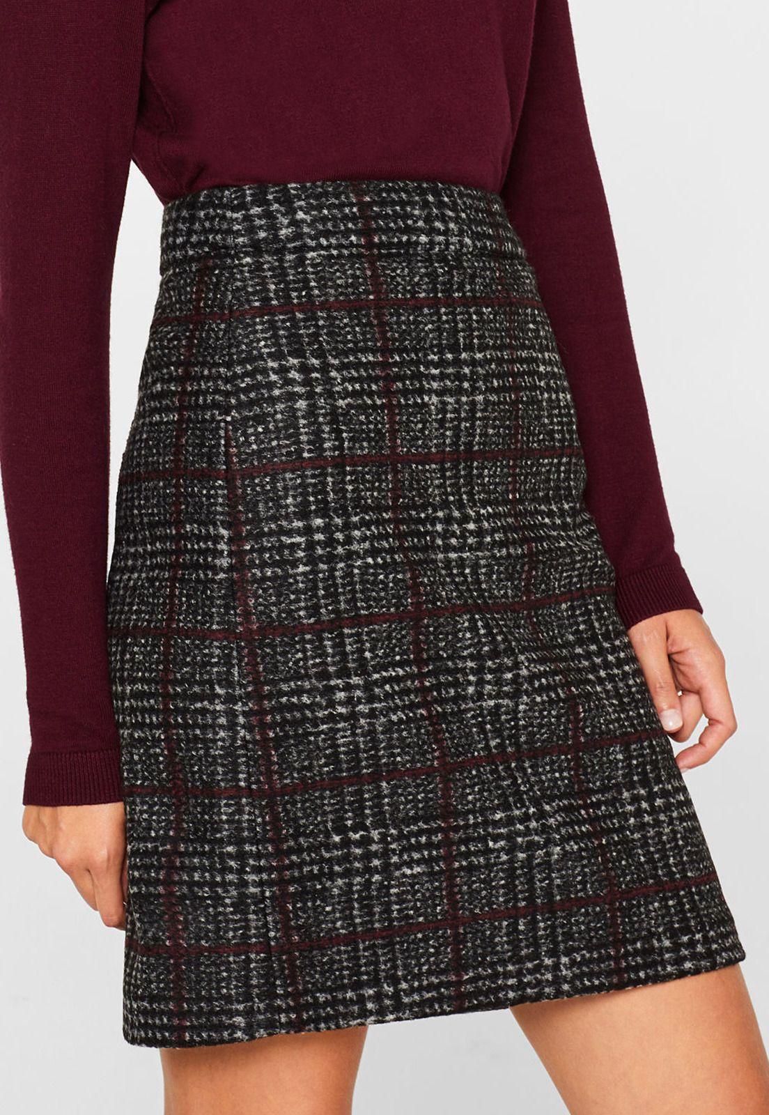 Falda Midi A Cuadros Esprit-2