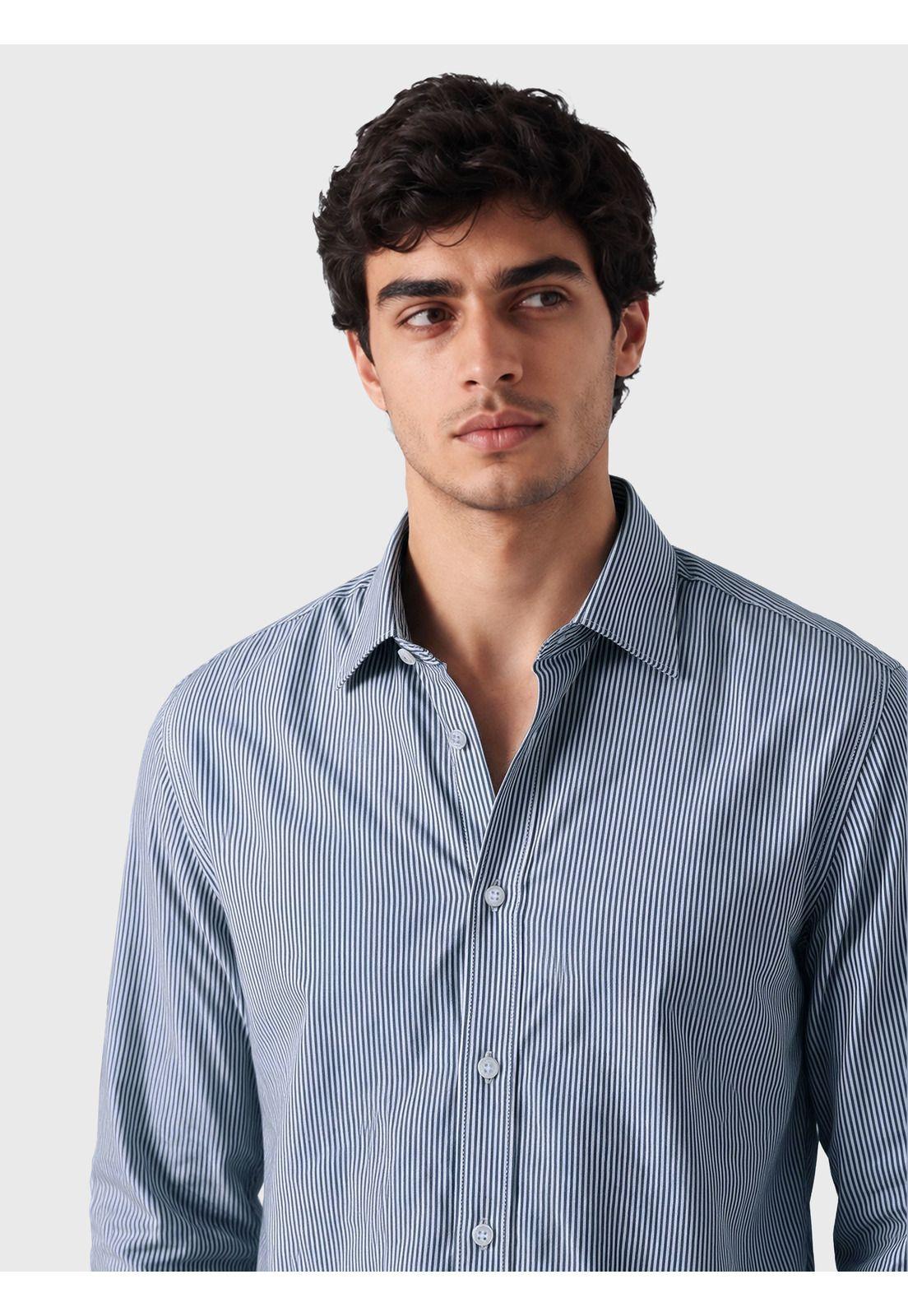 Camisa A Rayas Spandex Slim Fit Azul Arrow CMI3410AZ-2