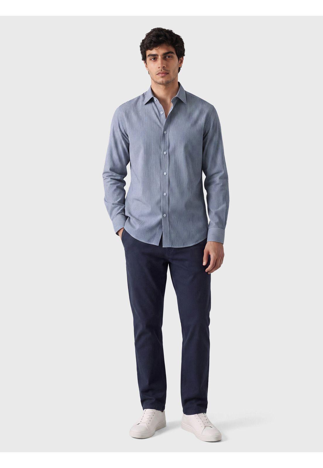 Camisa A Rayas Spandex Slim Fit Azul Arrow CMI3410AZ-3