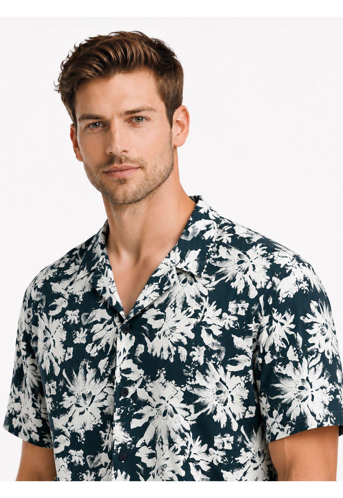 Camisa Algodón Print Regular Fit Azul Marino Arrow CM34023NB-2