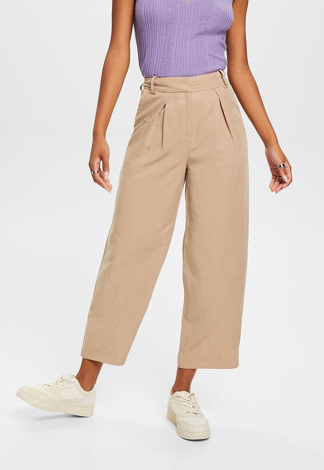 Pantalones De Lino Acampanados Mujer Esprit Verde claro-0