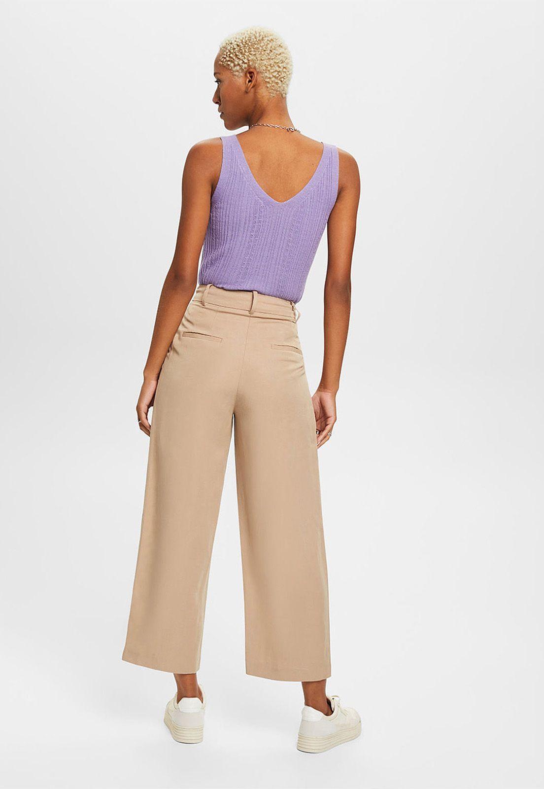Pantalones De Lino Acampanados Mujer Esprit Verde claro-1