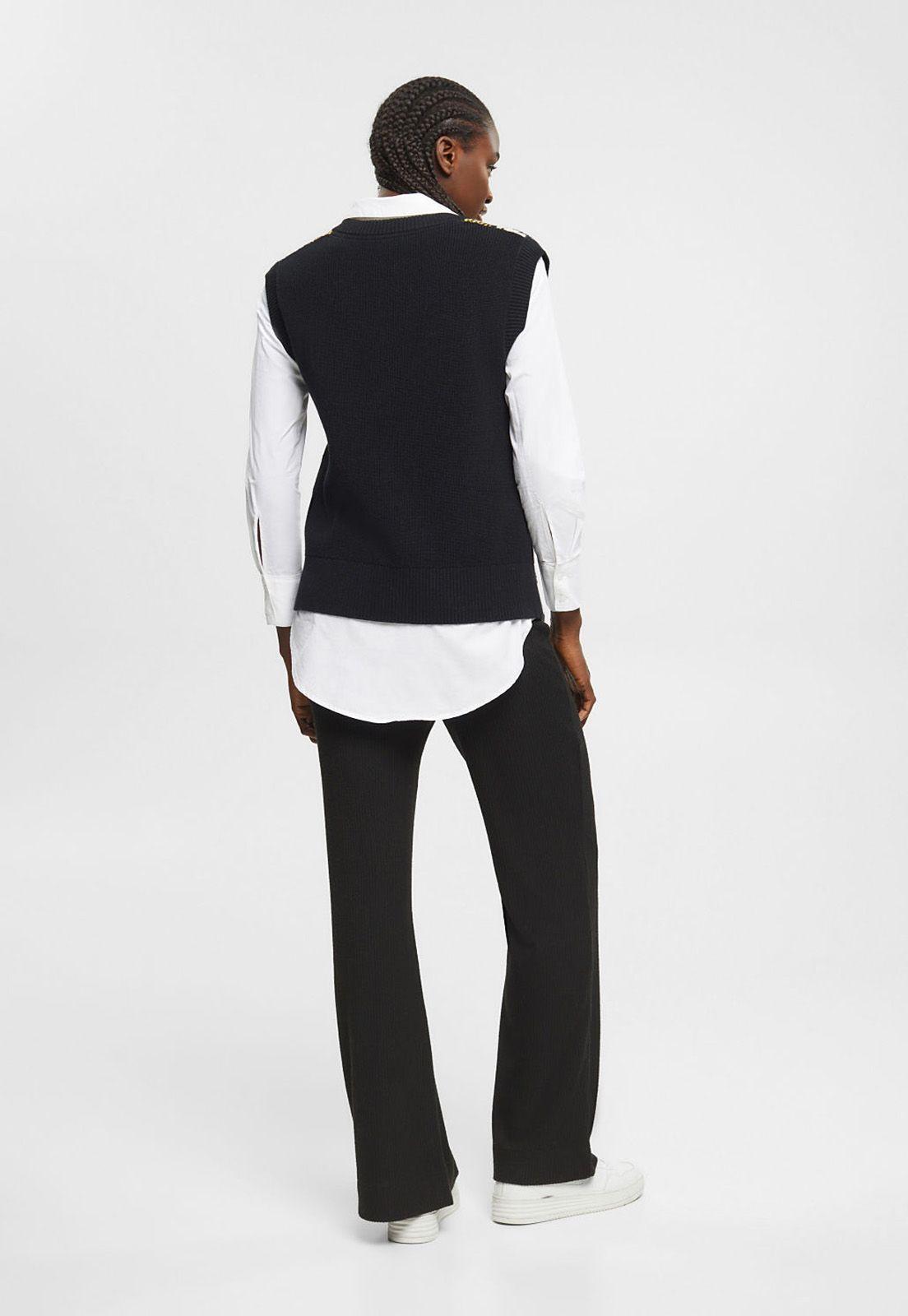 Pantalón Ancho De Punto Acanalado Mujer Esprit-1