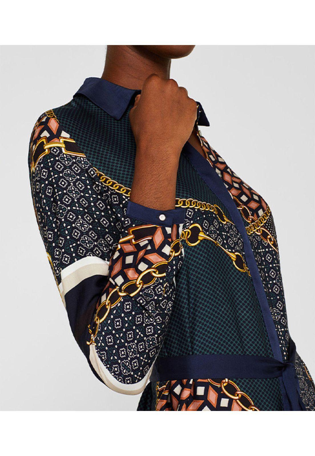 Vestido camisero con estampado de cadenas-1