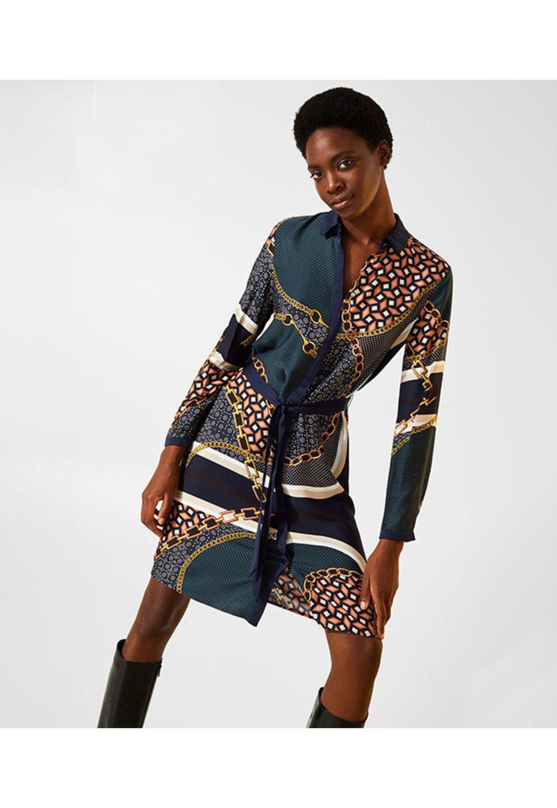 Vestido camisero con estampado de cadenas-4