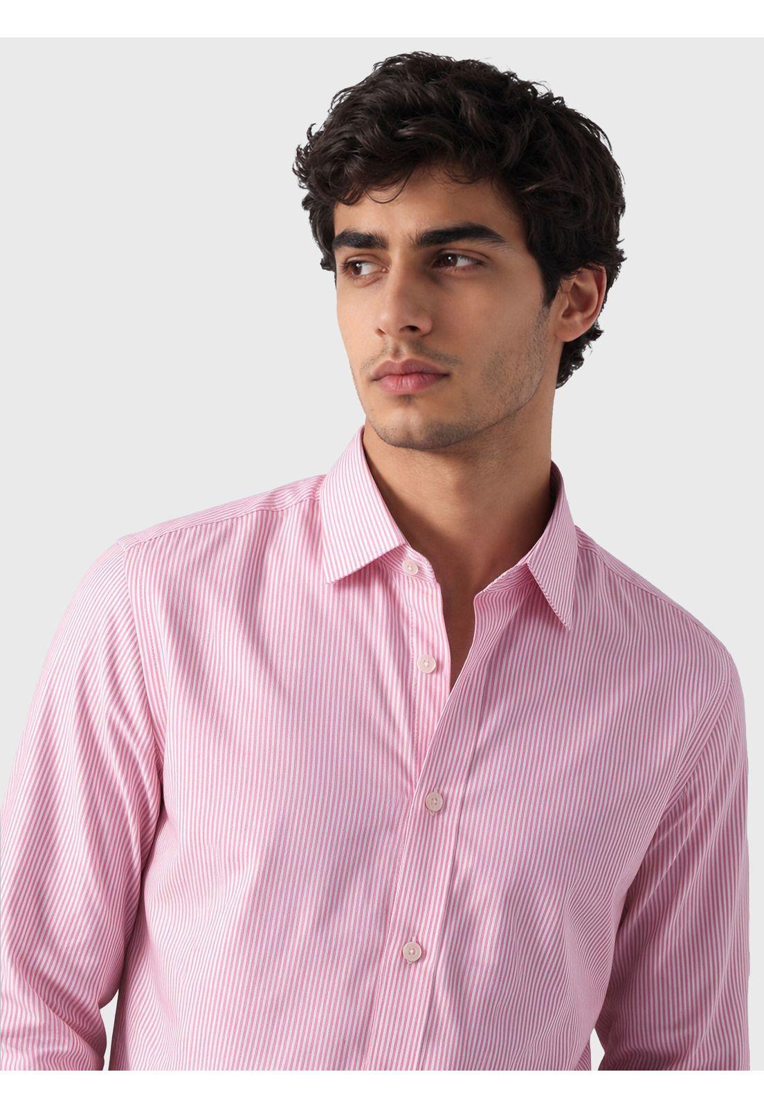 Camisa A Rayas Spandex Slim Fit Rosado Arrow CMI3410RS-2