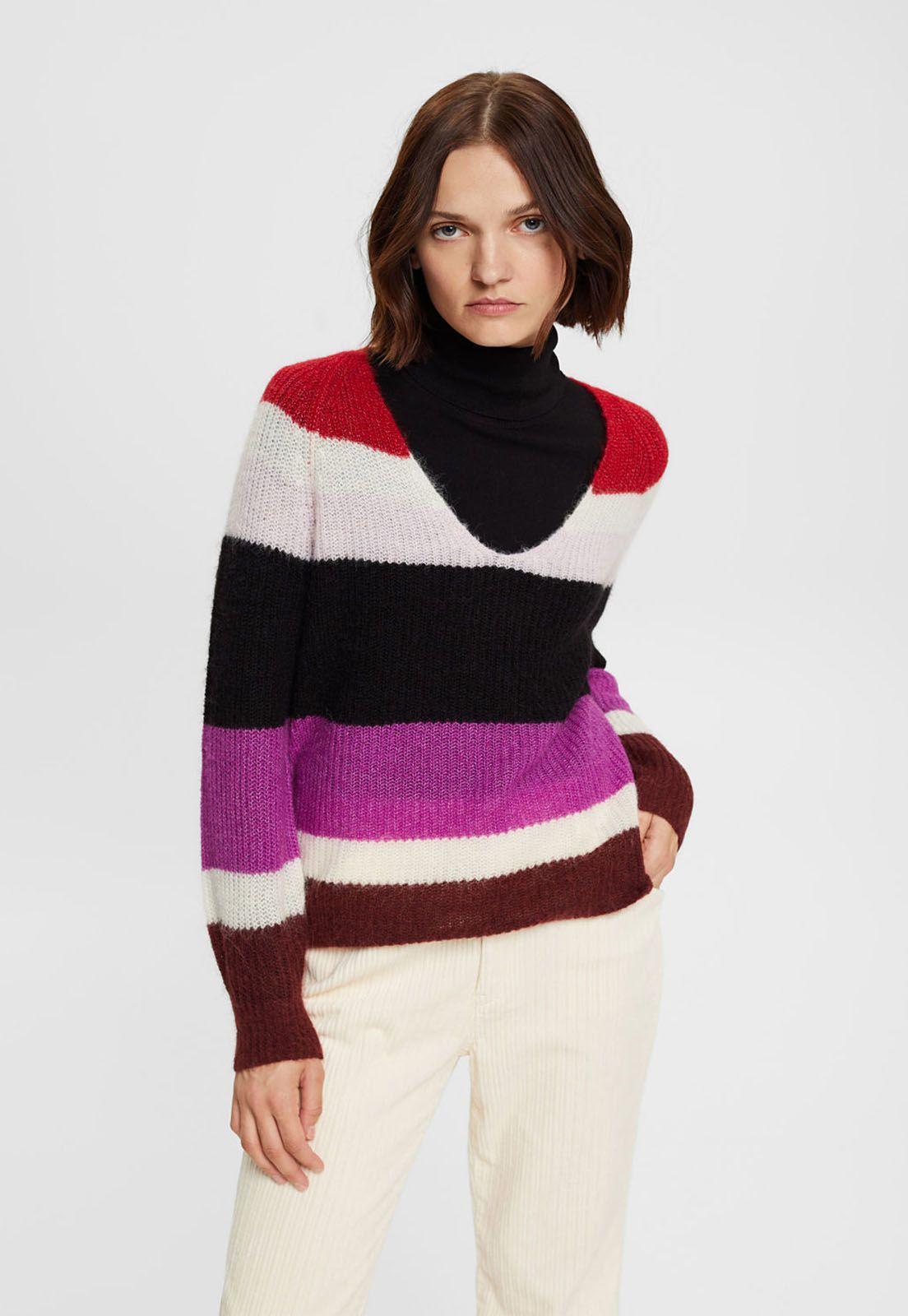 Sweater A Rayas Y Cuello En V Mujer Esprit-0