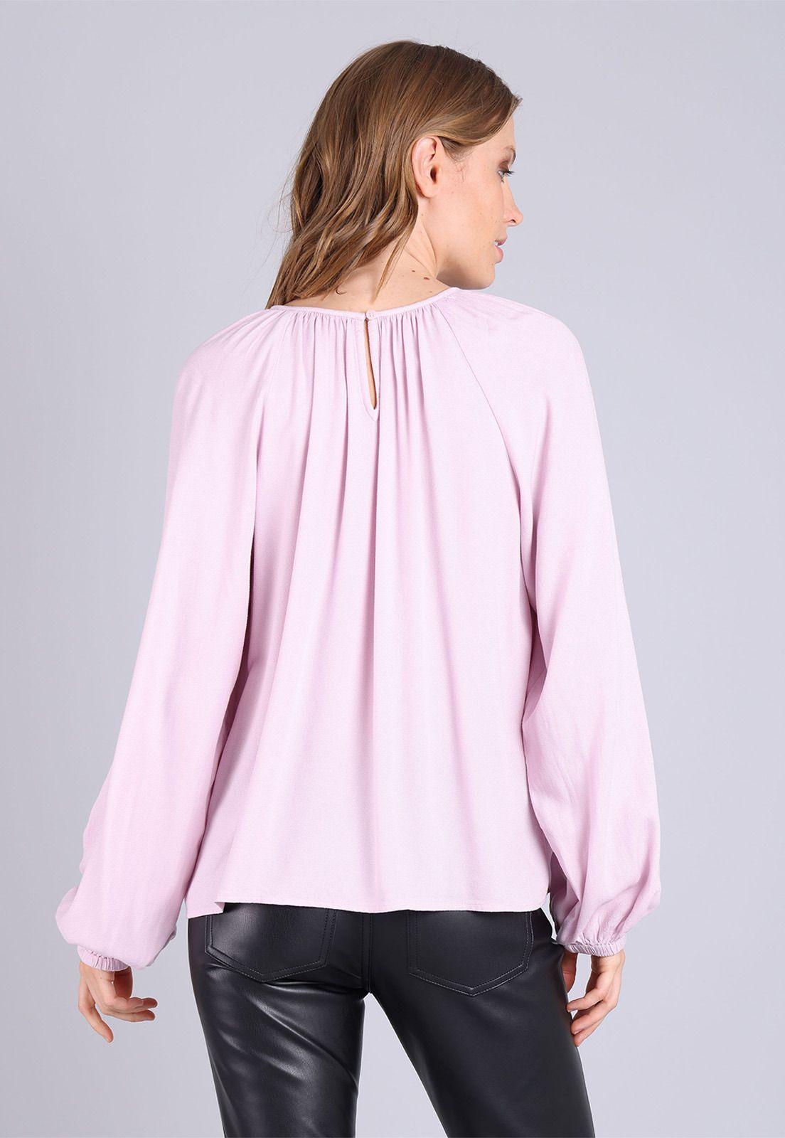 Blusa manga larga con ajuste de botón Mujer Esprit Rosa pálido-1