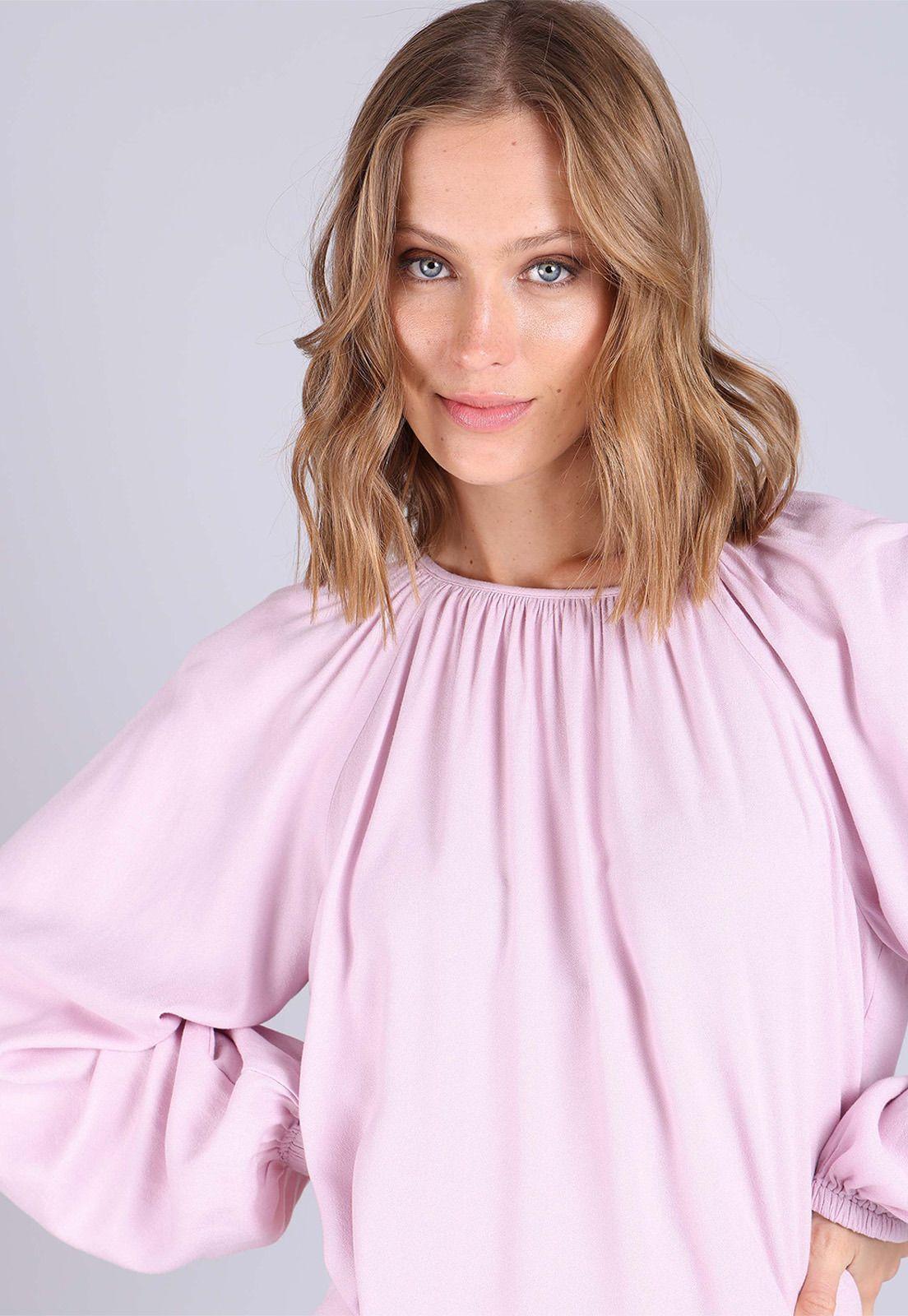 Blusa manga larga con ajuste de botón Mujer Esprit Rosa pálido-2