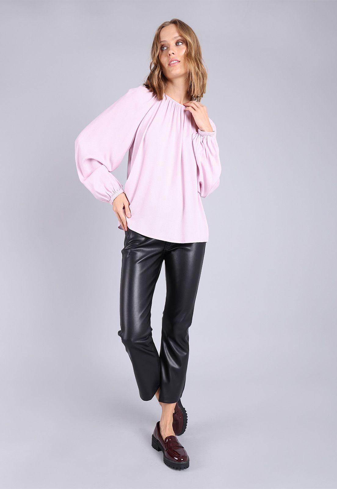 Blusa manga larga con ajuste de botón Mujer Esprit Rosa pálido-4