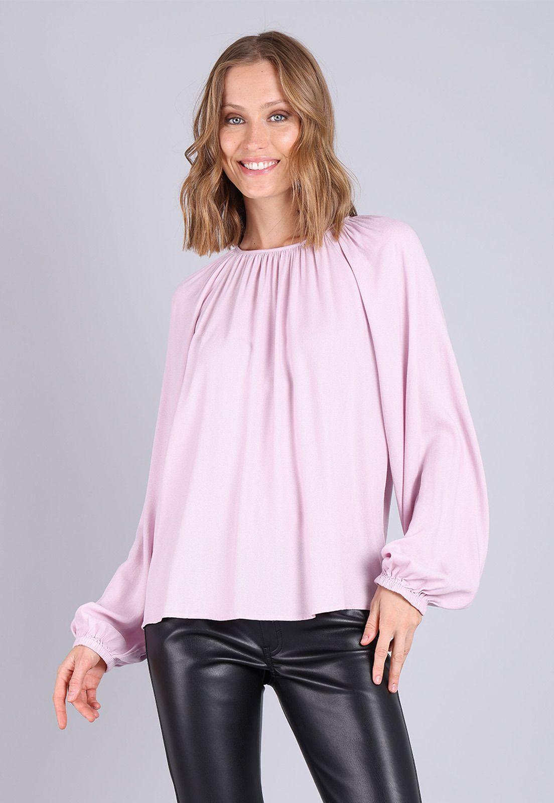 Blusa manga larga con ajuste de botón Mujer Esprit Rosa pálido-0