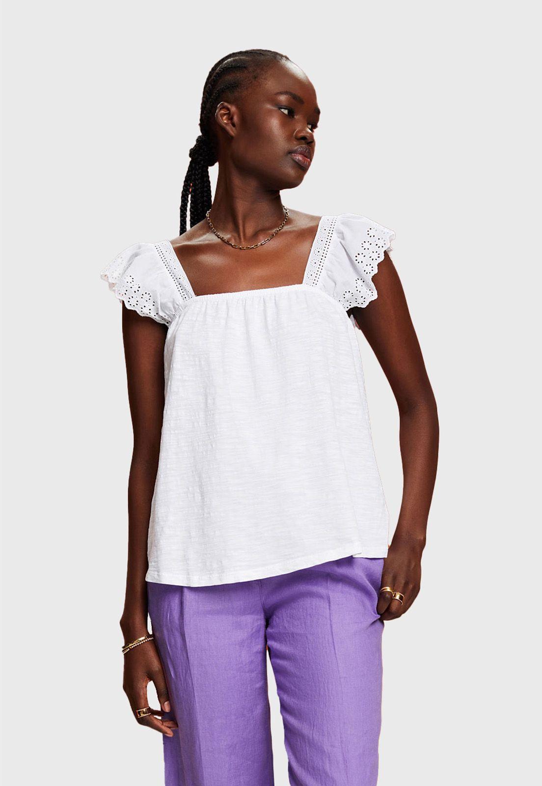 Polera Mangas Bordadas Cuello Recto Mujer Esprit Naranja-0