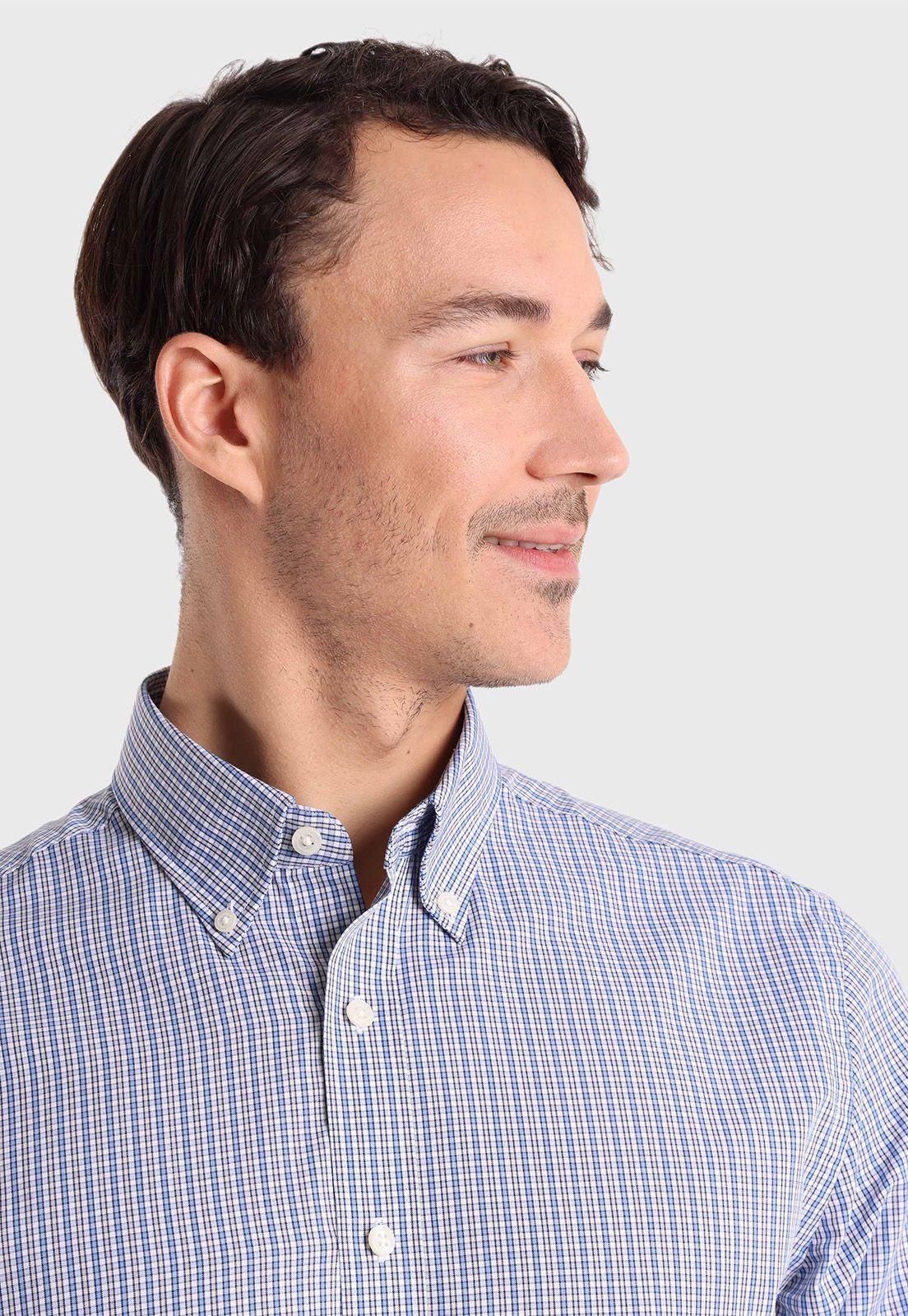 Camisa Cuello con Botón Cuadritos Guy Laroche-2