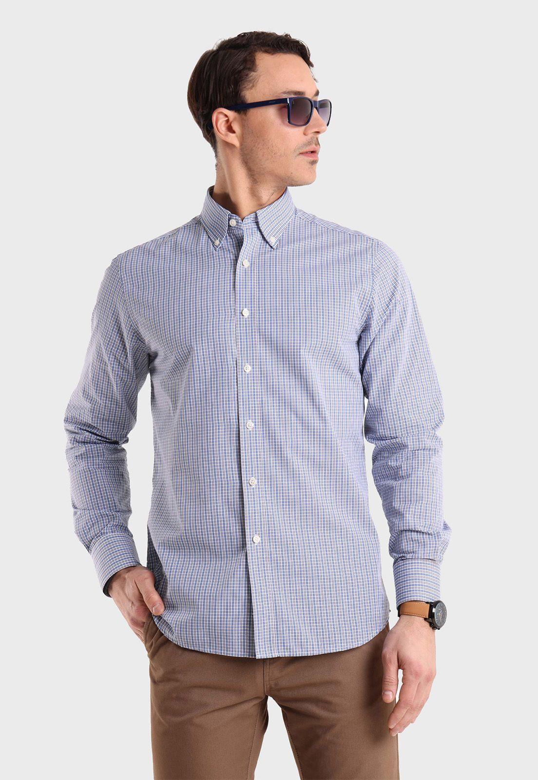 Camisa Cuello con Botón Cuadritos Guy Laroche-0