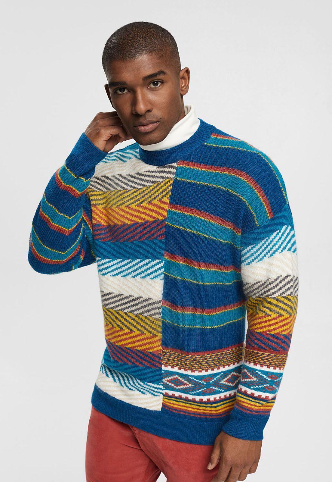 Sweater De Punto Con Diseño Combinado Hombre Esprit-0