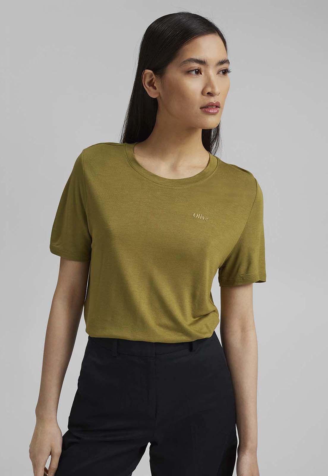 Polera Mujer Manga Corta Lisa De Lenzing™ Ecovero™ Esprit Oliva-0