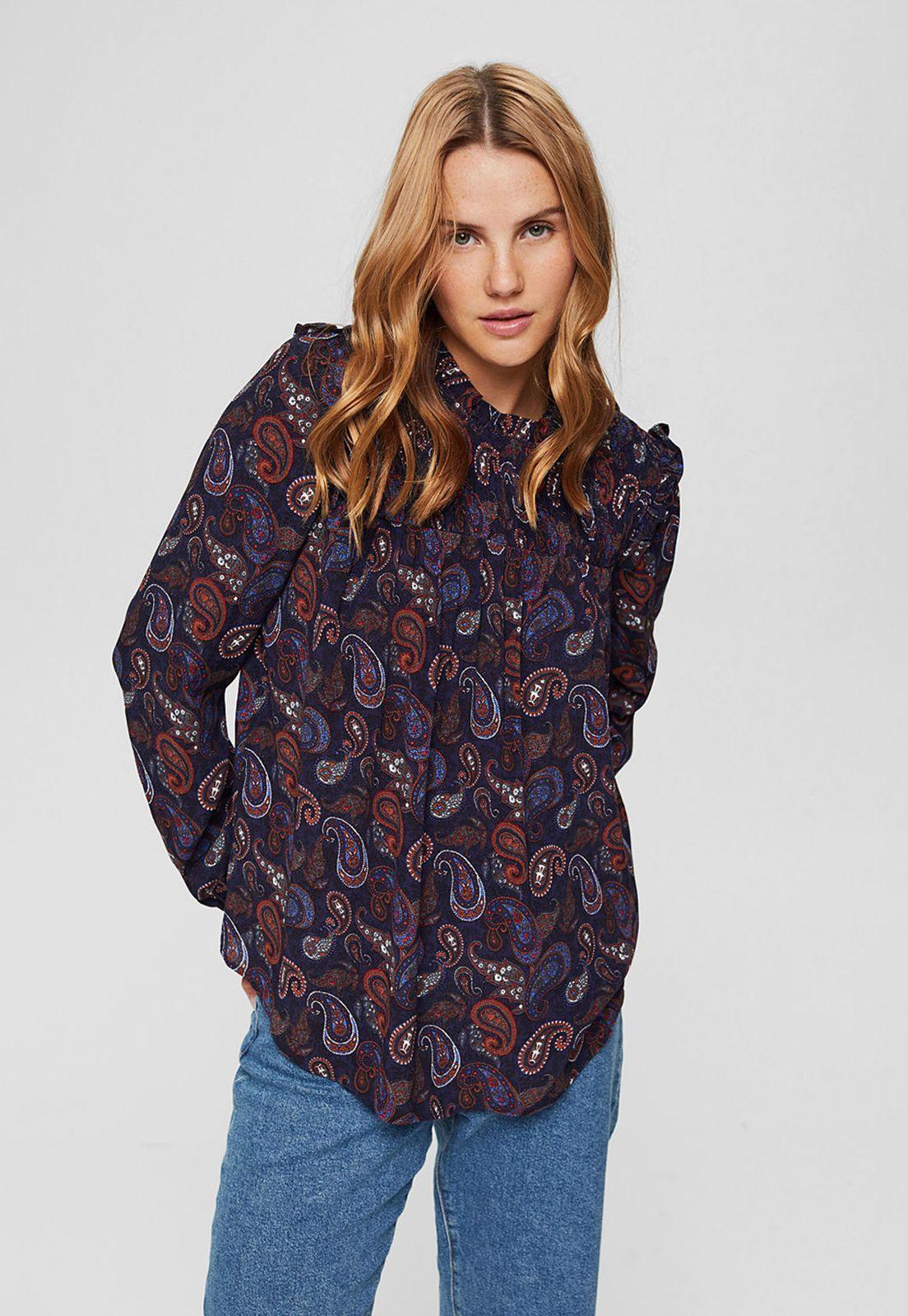 Blusa Estampada Manga Larga Esprit Azul marino-0