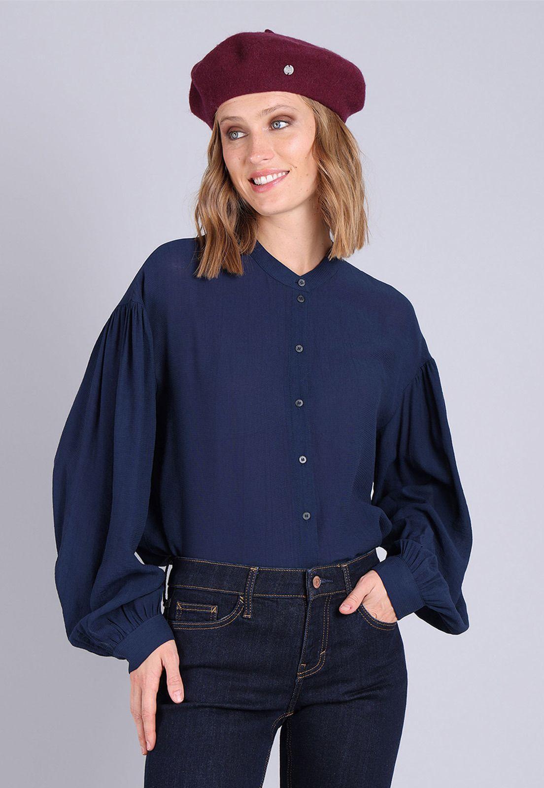 Blusa manga larga y ancha cuello mao Mujer Esprit-0