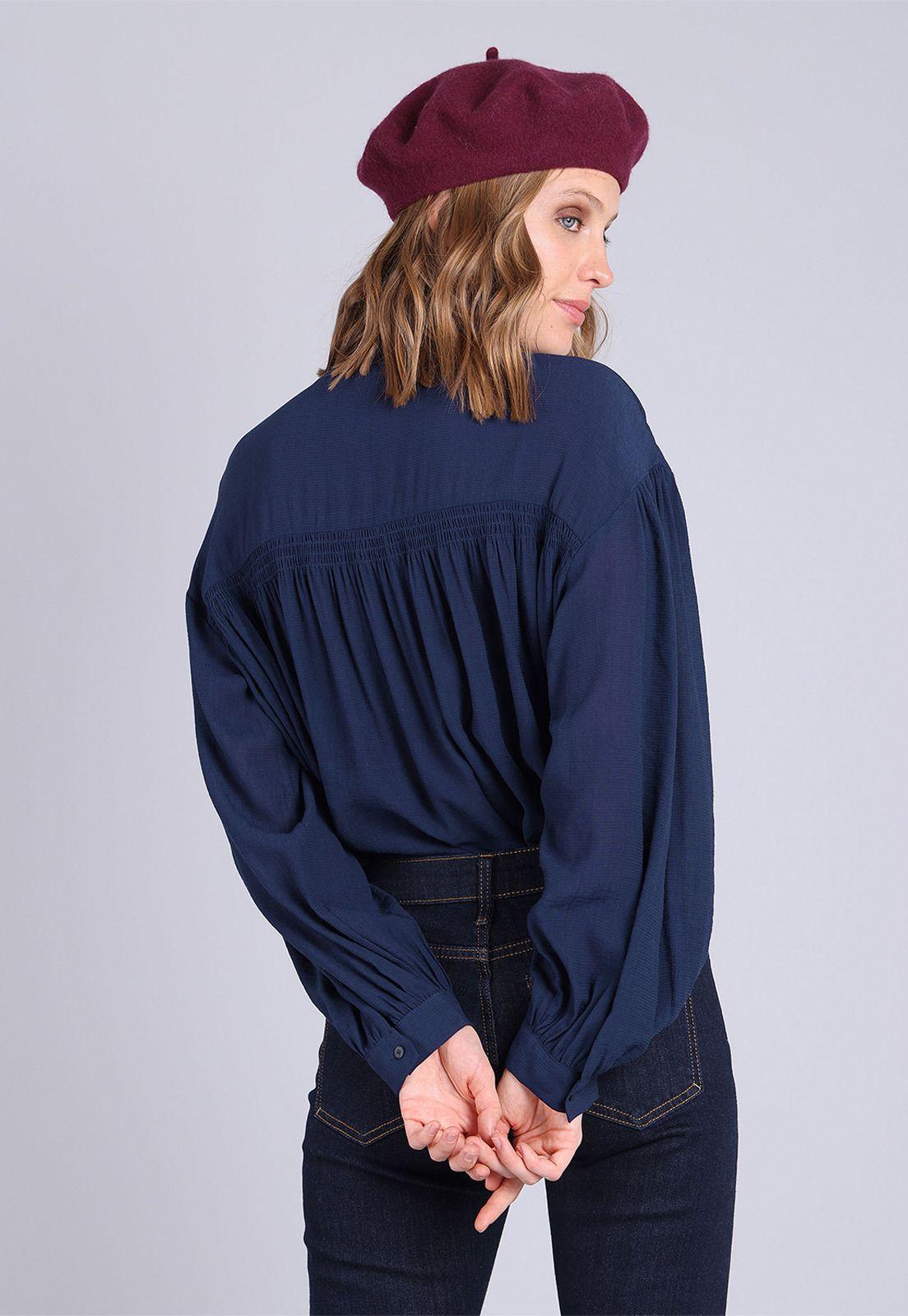 Blusa manga larga y ancha cuello mao Mujer Esprit-1