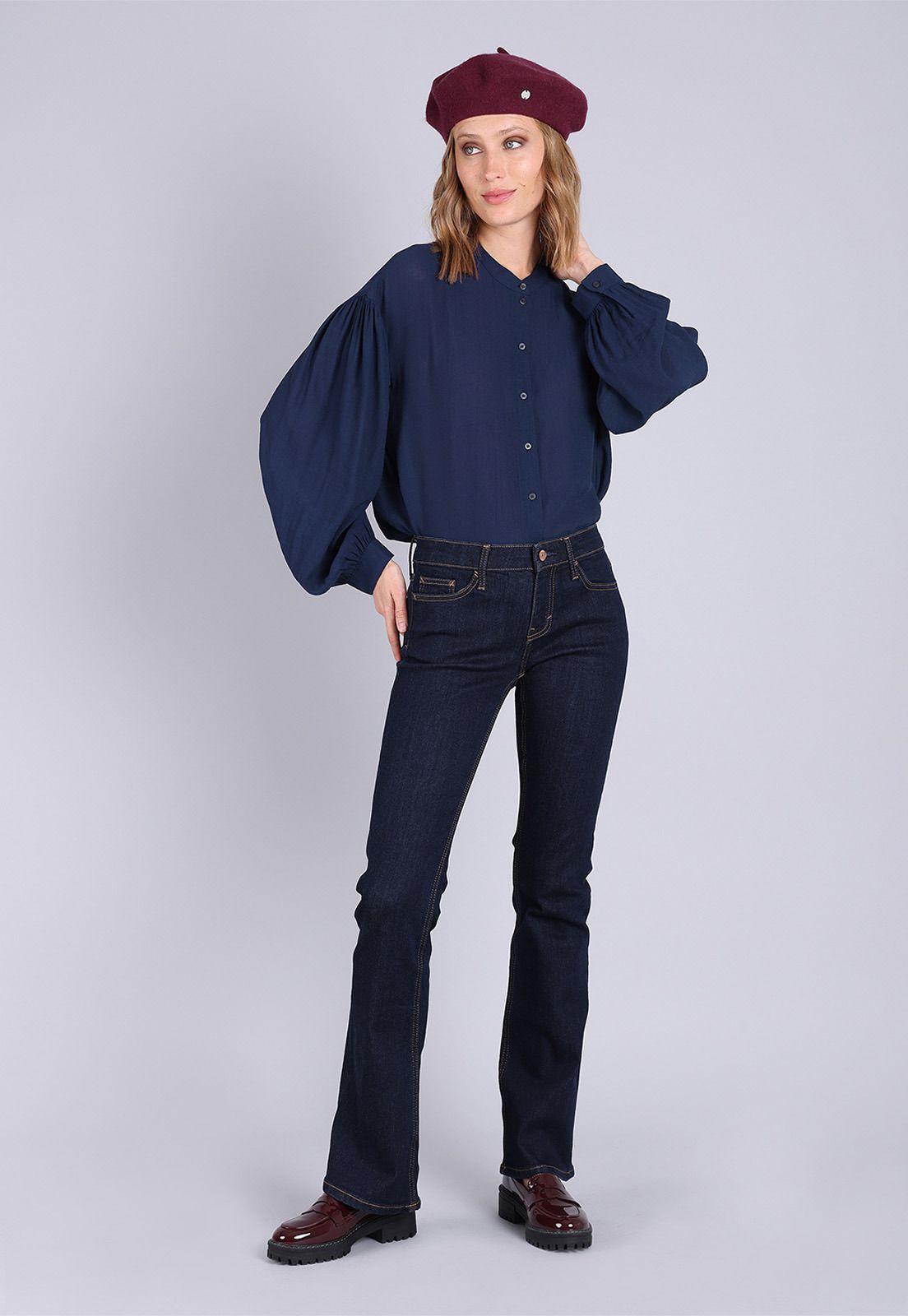 Blusa manga larga y ancha cuello mao Mujer Esprit-2