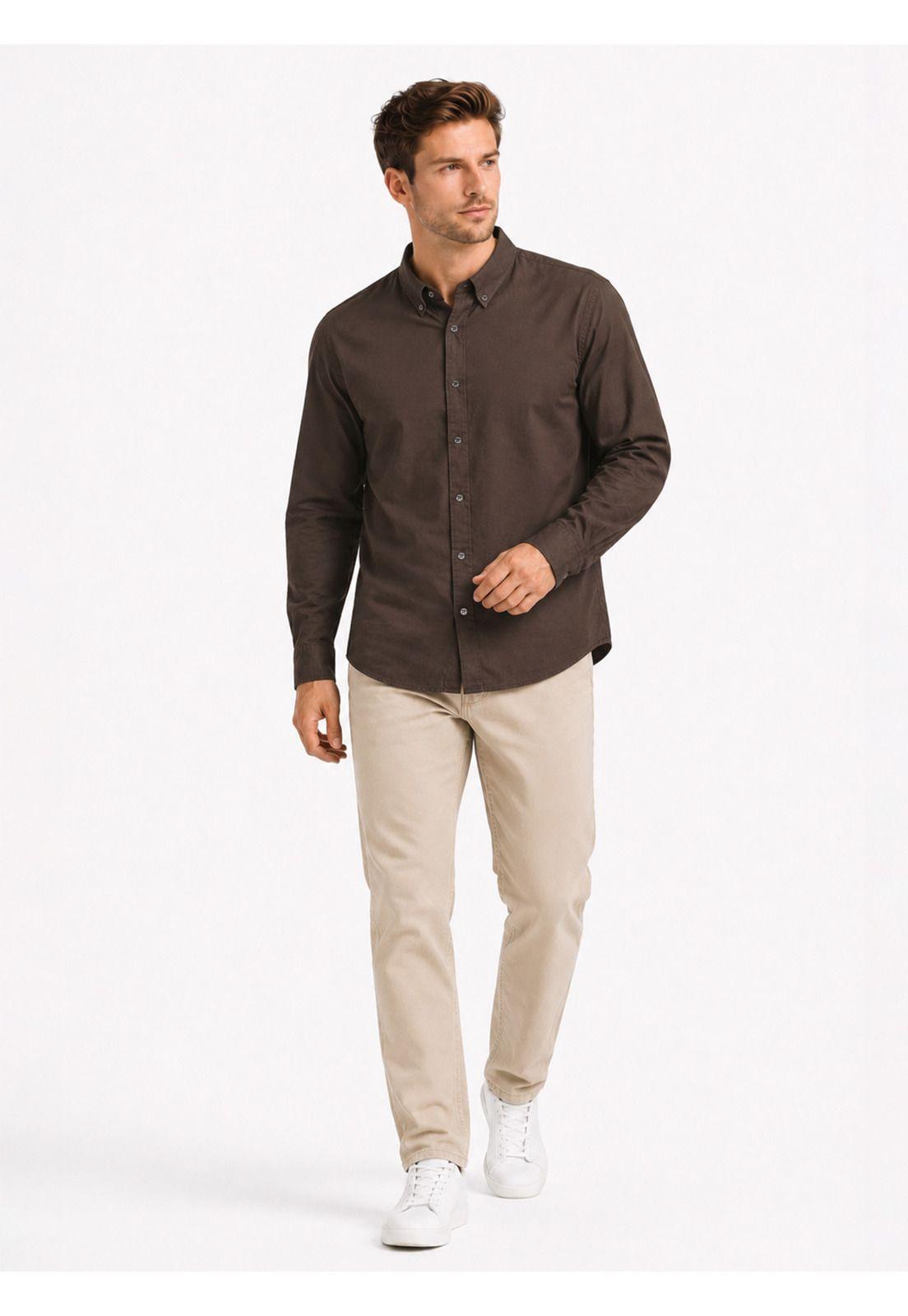 Camisa Lino Algodón Regular Fit Café Arrow CM34051CA-3
