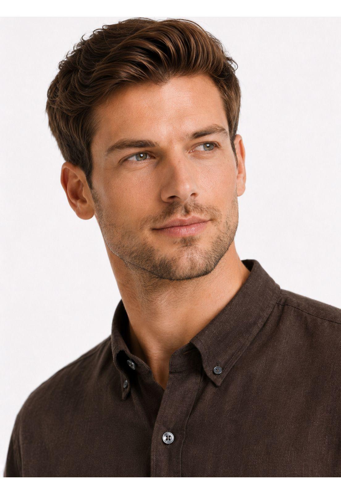 Camisa Lino Algodón Regular Fit Café Arrow CM34060CA-2