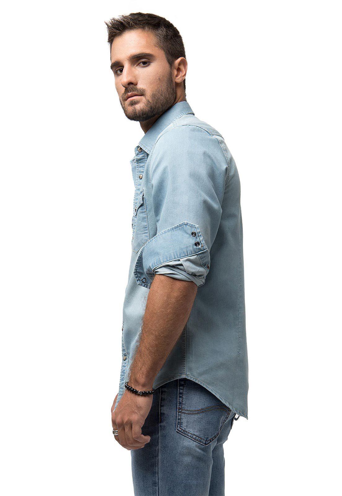 Camisa Denim Manga Larga Celeste Soviet-1