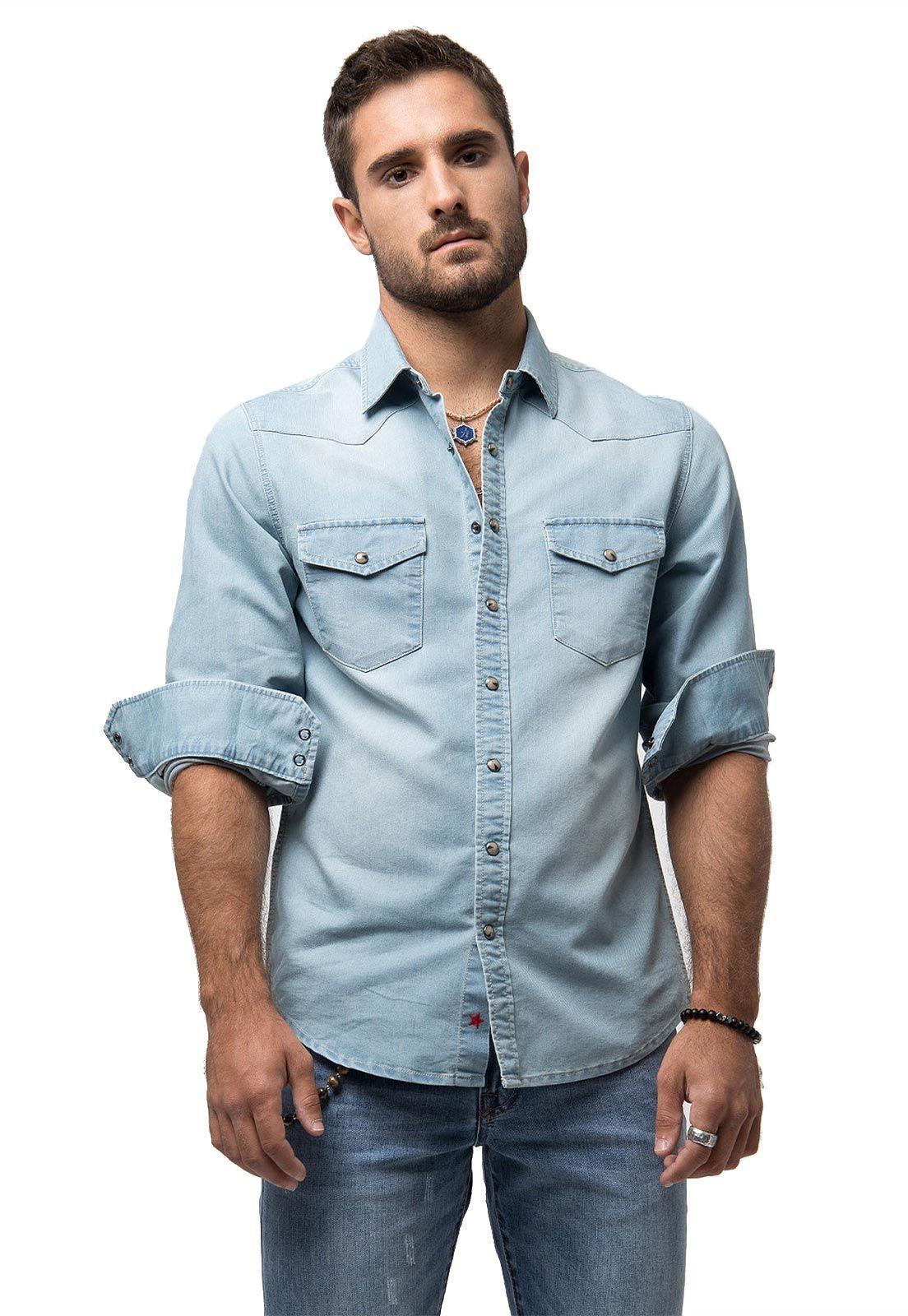 Camisa Denim Manga Larga Celeste Soviet-0