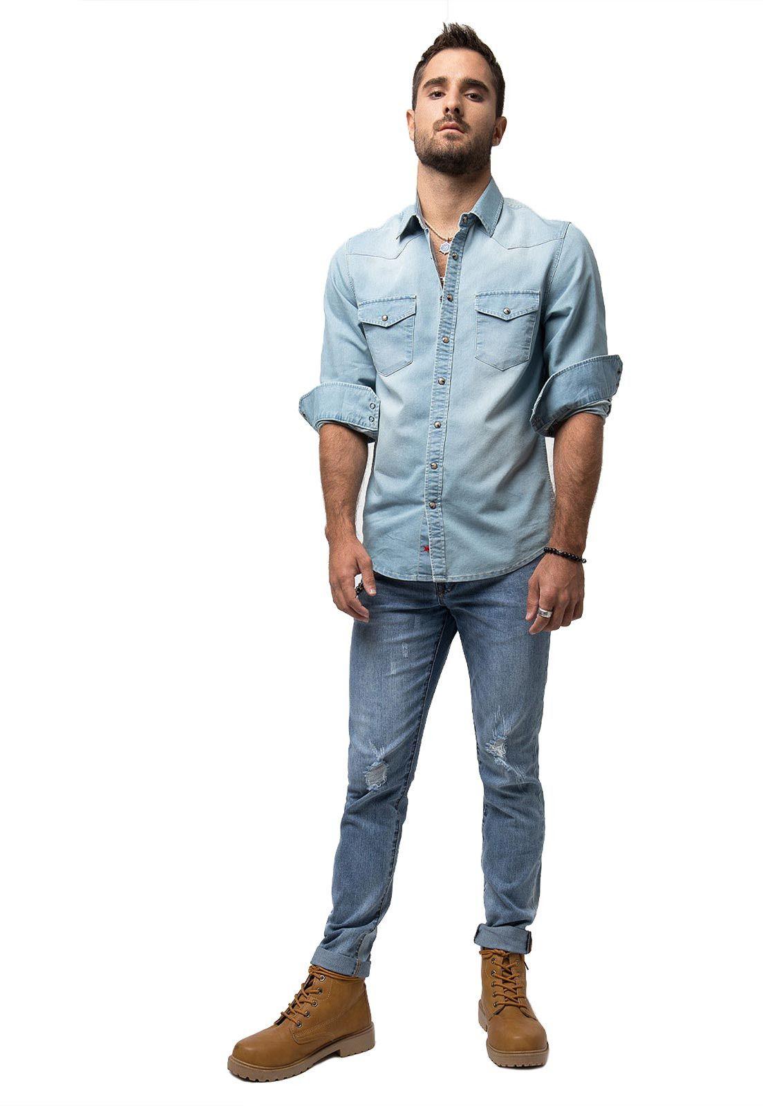 Camisa Denim Manga Larga Celeste Soviet SVCM60CE-3