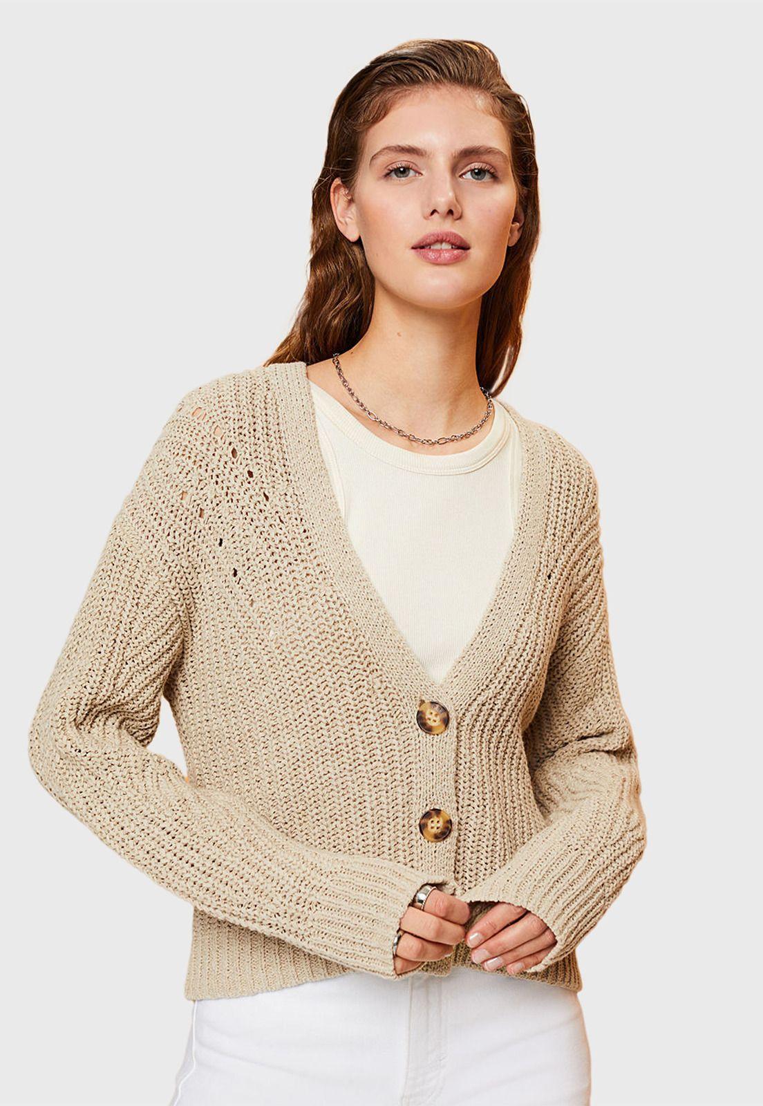 Cárdigan De Punto Holgado Mujer Esprit Naranja-0