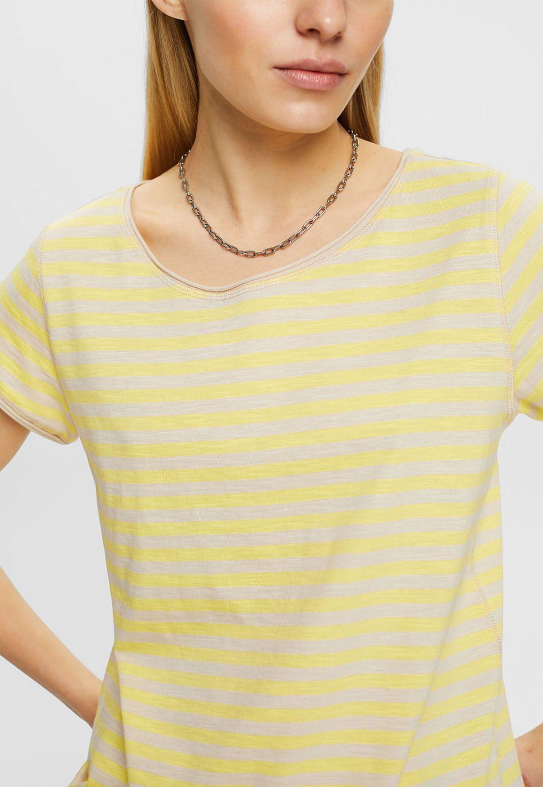 Polera De Rayas Con Borde Enrollado Mujer Esprit Naranja-2