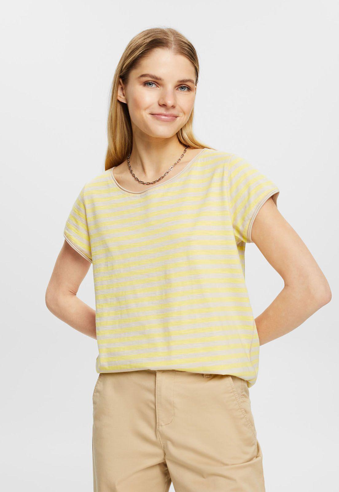 Polera De Rayas Con Borde Enrollado Mujer Esprit Naranja-0