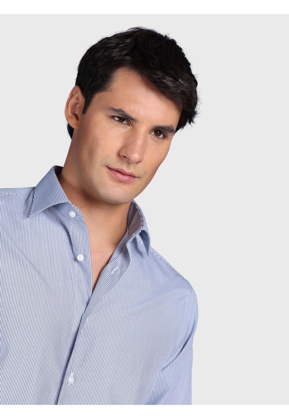 Camisa A Rayas Slim Fit Azul Arrow CMI3332AZ-2
